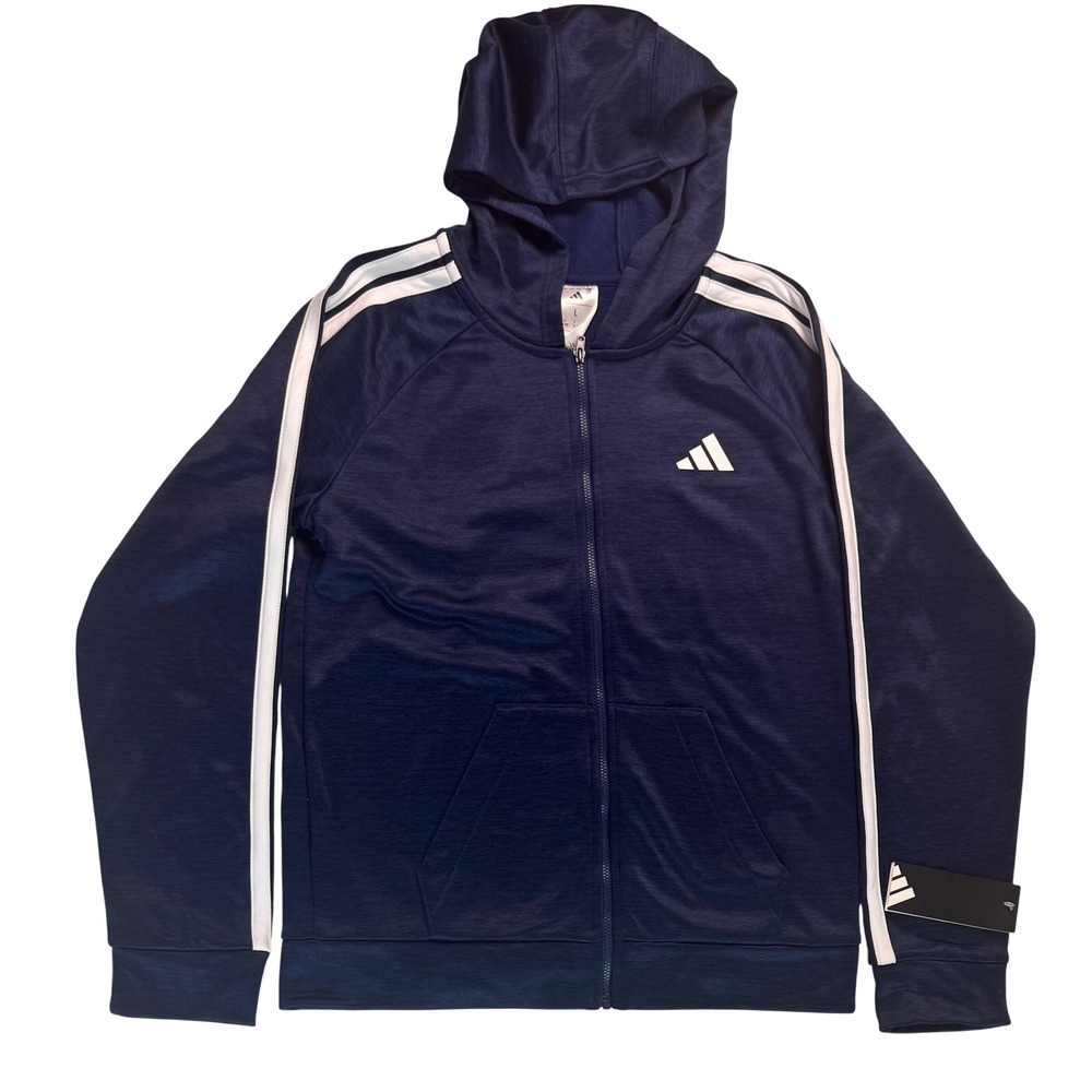 Adidas‎ Boys Full Zip Hoodie Dark Blue White Stripe Size L 14-16 NEW